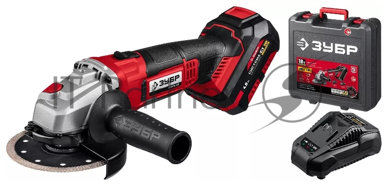 ЗУБР 18В, 1 АКБ (4Ач), в кейсе, УШМ. УШМ-18-125-41