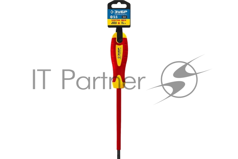 Отвертка диэлектрическая до 1000В, ЗУБР ПРОФЕССИОНАЛ ПРОФИ ЭЛЕКТРИК 25261-5.5-125, Cr-V, трехкомпонент рукоятка, SL 5 x 125 мм