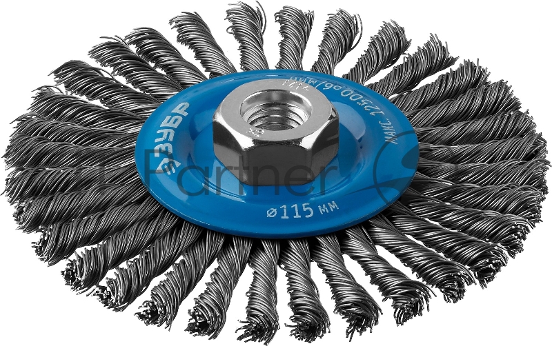 Щетка дисковая ЗУБР Профессионал. Для УШМ, плетеные пучки стальной проволоки 0,5мм, 115ммхМ14