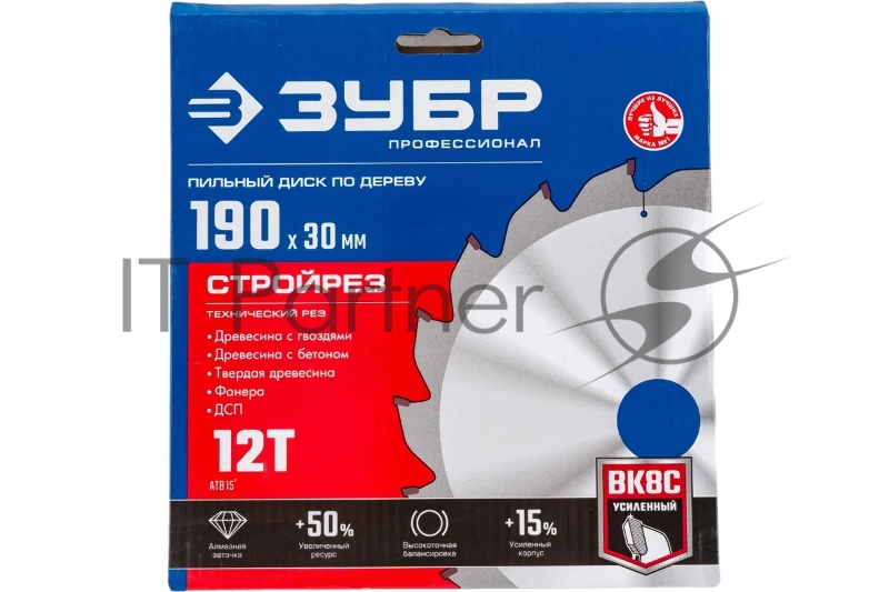 Диск пильный по строительной древесине, ЗУБР Стройрез 190х30мм 12Т