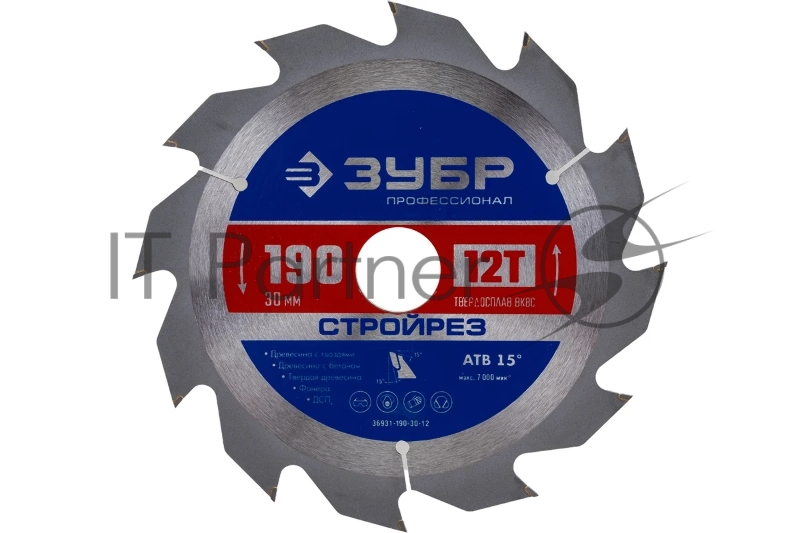 Диск пильный по строительной древесине, ЗУБР Стройрез 190х30мм 12Т