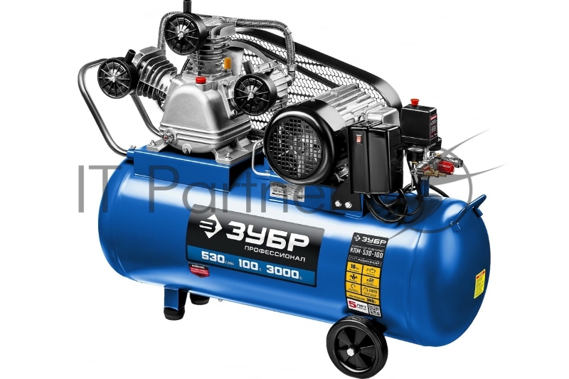 Компрессор ЗУБР ременной, 380 В, 530 л/мин, 100 л, 3000 Вт