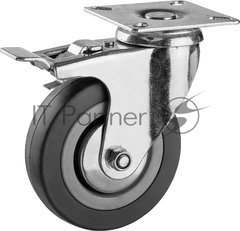 Колесо поворотное с тормозом d=100 мм, г/п 65 кг, резина/полипропилен, ЗУБР