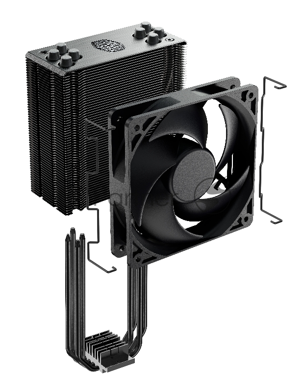 Кулер Cooler Master Hyper 212 Black Edition with 1700 (150W, 4-pin, 158.8mm, tower, Al/Cu, fans: 1x120mm/42CFM/26dBA/2000rpm, 2066/2011-v3/2011/1700/1366/12