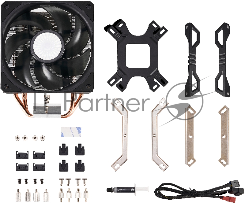 Кулер Cooler Master Hyper 212 EVO V2 with 1700 (150W, 4-pin, 154mm, tower, Al/Cu, fans: 1x120mm/62CFM/27dBA/1800rpm, 2066/2011-v3/2011/1700/1200/11