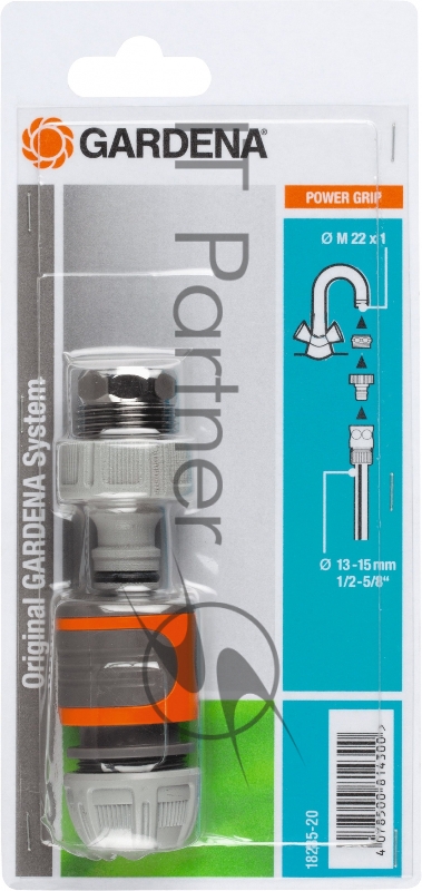 Коннектор Gardena 18285-20.000.00 Д.вх.1/2-5/8 Д.вых.3/4 (в компл.:3 предметапред.) серый/оранжевый