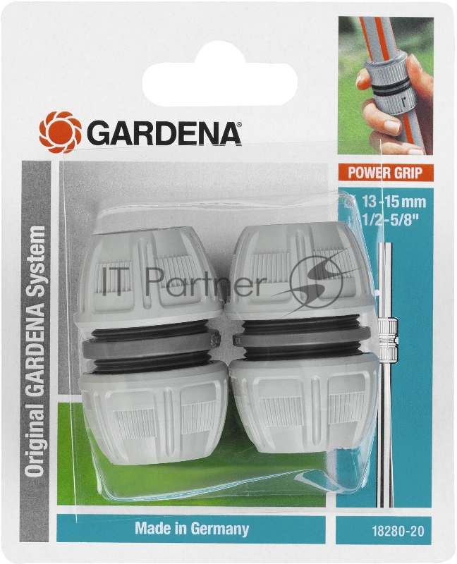 Муфта ремонтная Gardena 18280-20.000.00 Д.вх.1/2-5/8 Д.вых.1/2-5/8 (в компл.:2 предметапред.) серый/черный