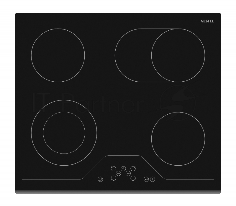 Встраиваемая электрическая варочная панель Vestel,HiLight,2 x 145 мм 1200 Вт, 1 x 180 мм двойная 700 Вт/1700 Вт,1 x овальная 1000 Вт/1800 Вт,Таймер,Сенсорное управление, индикатор остаточного тепла,блокировка от детей, блокировка управления, автоотк