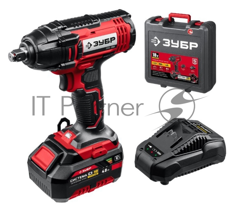 Гайковерт ЗУБР 18В, 1 АКБ (4Ач), в кейсе, ударный. ГУЛ-255-41
