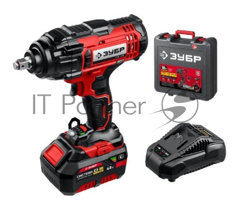 Гайковерт ЗУБР 18В, 1 АКБ (4Ач), в кейсе, ударный. ГУЛ-410-41
