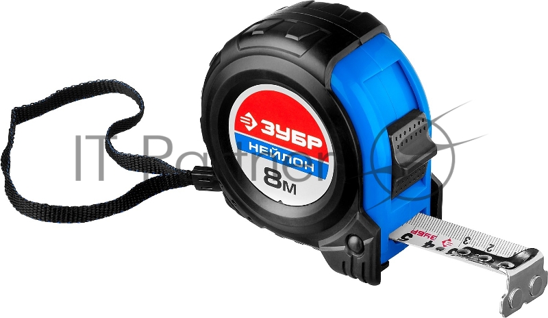 Рулетка с ударостойким обрезиненным корпусом ЗУБР НЕЙЛОН 8м / 25мм