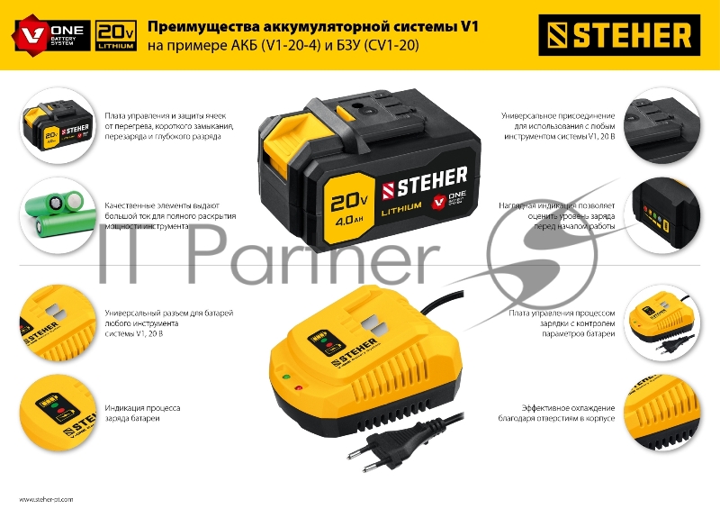 Зарядное устройство STEHER 14-18 В, 3.5 А,тип V1, для Li-Ion АКБ. CV1-20