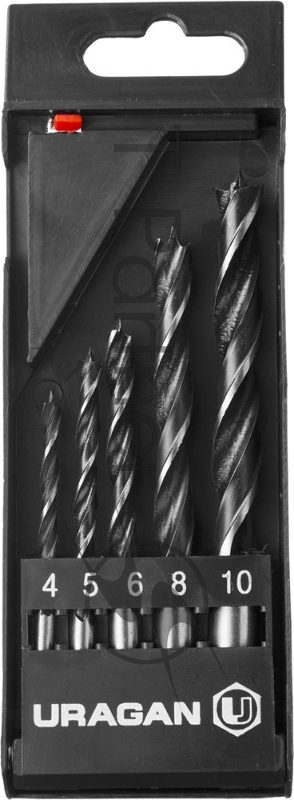 Набор спиральных сверл по дереву URAGAN 5 шт., 4-5-6-8-10 мм