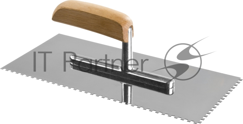 Гладилка ЗУБР Эксперт 130х280 мм, 4х4 мм, гладилка штукатурная зубчатая нержавеющая с деревянной буковой ручкой. Серия Профессионал.