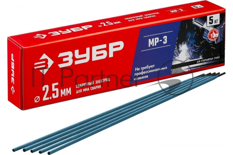 Электрод ЗУБР сварочный МР-3 с рутиловым покрытием, для ММА сварки, d 2.5 х 350 мм, 5 кг в коробке.