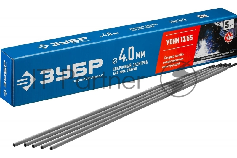 Электрод ЗУБР сварочный УОНИ 13/55 с основным покрытием, для ММА сварки, d 4.0 х 450 мм, 5 кг в коробке, Профессионал.