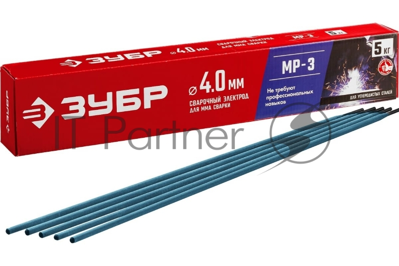 Электрод ЗУБР сварочный МР-3 с рутиловым покрытием, для ММА сварки, d 4.0 х 450 мм, 5 кг в коробке.