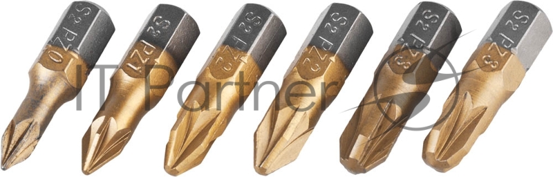 Набор JCB JPL002: Биты, хромомолибденовая сталь S2, титановое покрытие, 6 пред.: PZ№ 0,1,2х2шт, 3х2шт, 25мм