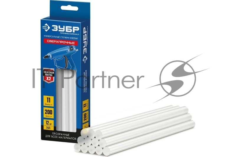 Прозрачные сверхпрочные клеевые стержни ЗУБР Профессионал, d 11 х 200 мм (11-12 мм) 12 шт. 240 г.
