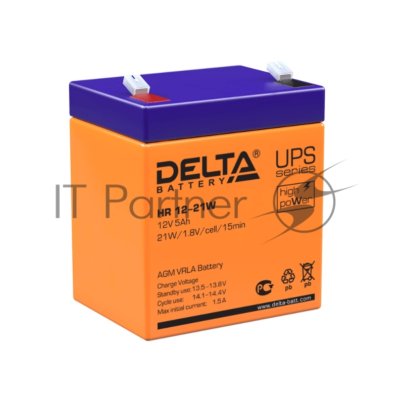 Аккумуляторная батарея DELTA, UPC HR 12-21W, 12V5Ah, герметичные, свинцово-кислотные, необслуживаемые, срок службы 8 лет