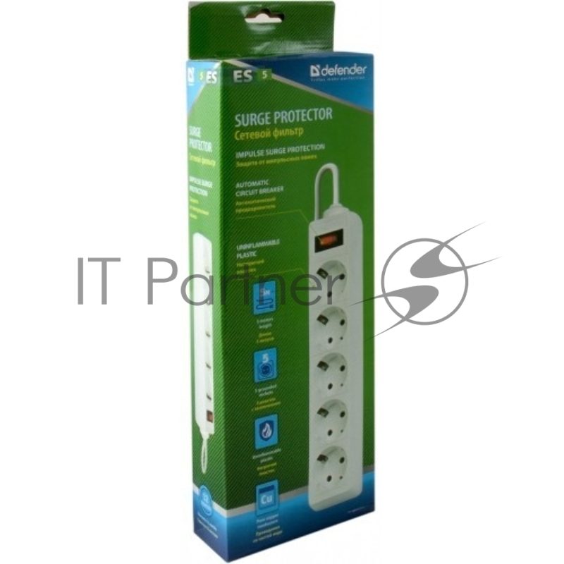 Сетевой фильтр Defender Фильтр ES, 1.8м, 5 розеток белый 99481