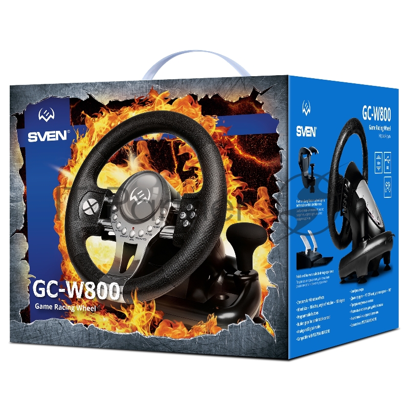 Руль SVEN GC-W800 (педали, вибро, скоба, D-pad, 12 кл, PC/PS3/PS4/XBOXONE/Xinput)
