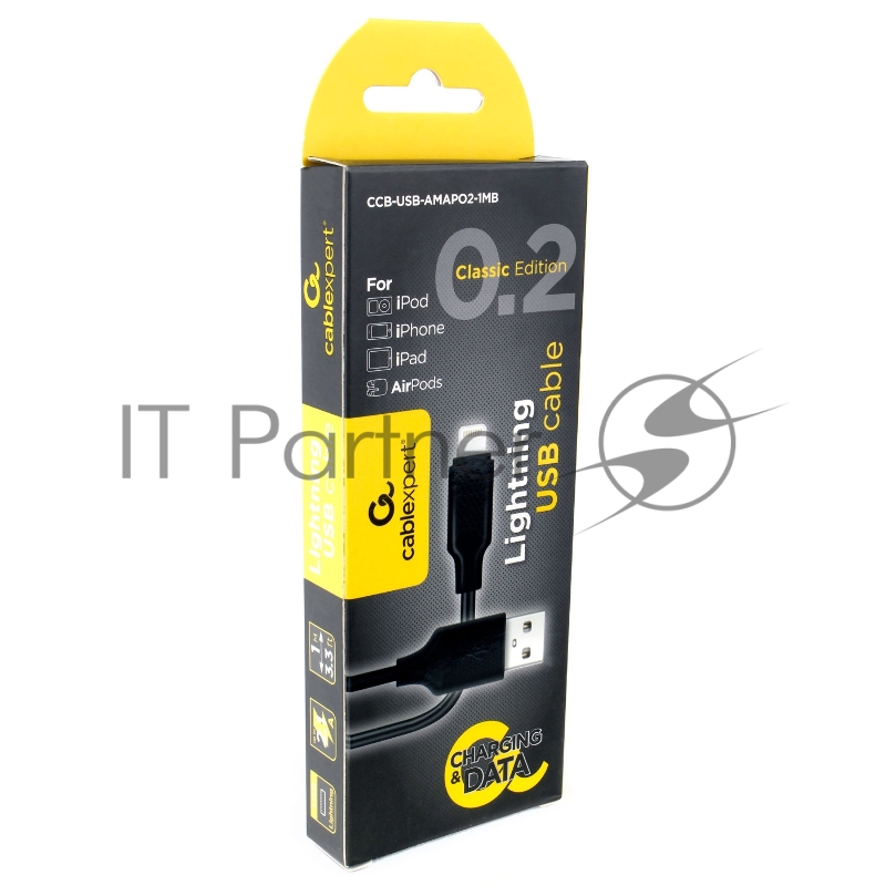 Кабель Cablexpert для Apple CCB-USB-AMAPO2-1MB, AM/Lightning, издание Classic 0.2, длина 1м, черный, блистер