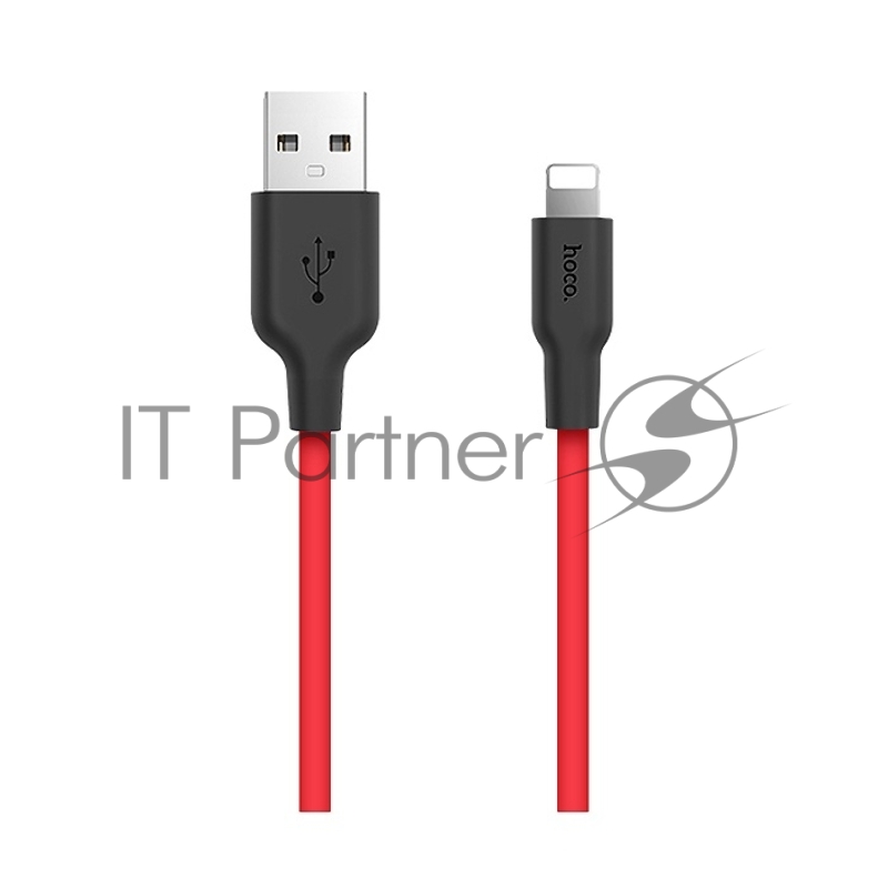 Кабель USB 2.0 hoco X21, силиконовая оплетка, AM/Lightning M, черно-красный, 1м