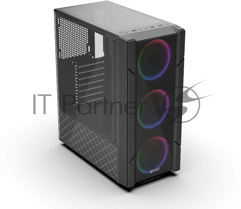 Корпус PC CASE HIPER XG301 POLARIS 2 (w/o PSU, USB+HD audio, 3*RGB front fan) BLACK