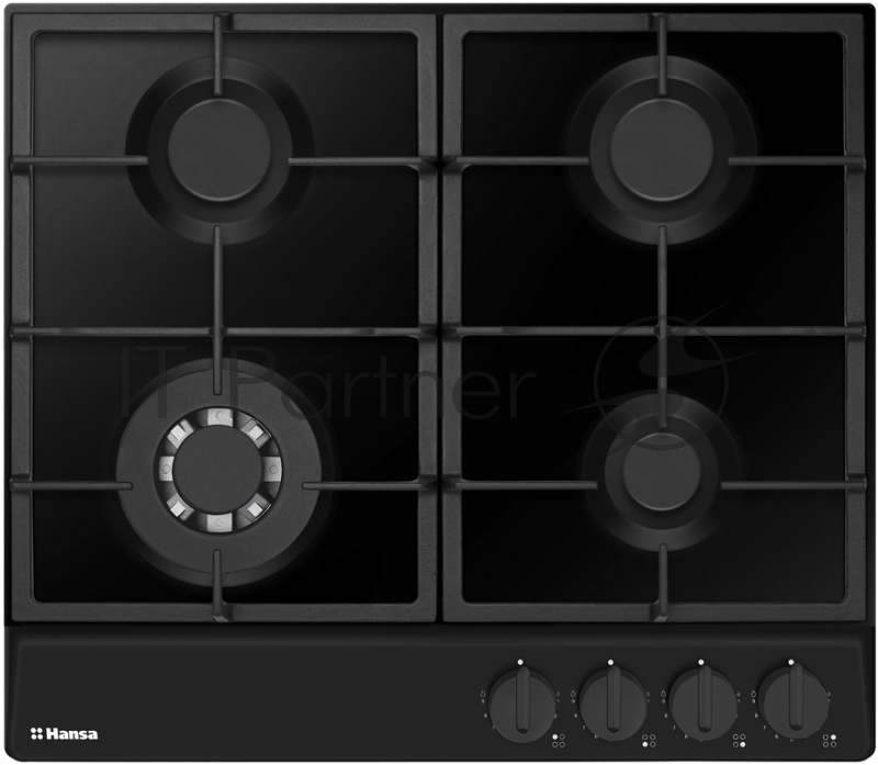 Встраиваемая газовая панель HANSA/ Варочная поверхность, газовая BHGS651550, 4 газовых конфороки (1х5,3см, 2х7,3cм,WOK 1х13,8см), ЧУГУННЫЕ РЕШЕТКИ, автоподжиг, газ-контроль, черный