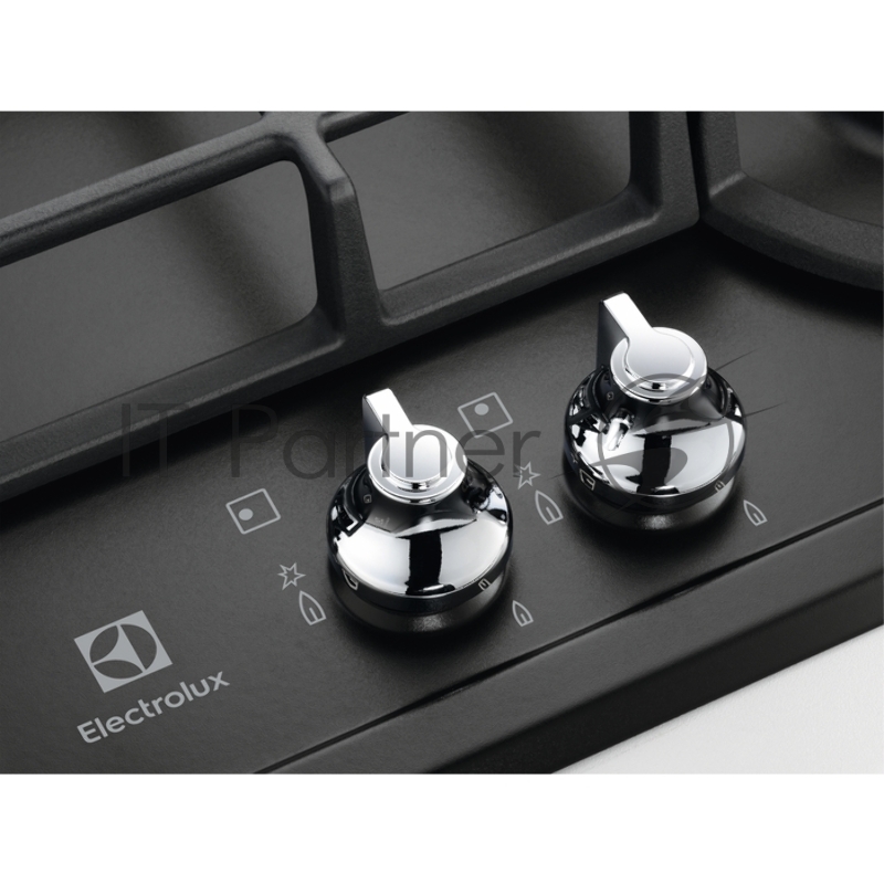 Газовая варочная панель Electrolux GPE363RCK (газовая на 4 конфорки, закаленное стекло, мощность: 9000 Вт, автоматический электроподжиг, газ-контроль, решетки: чугун, независимая установка, размеры (ШхГ): 59x52 см)