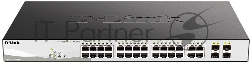 Настраиваемый L2 коммутатор D-Link DGS-1210-28MP/F3A с 24 портами 10/100/1000Base-T и 4 комбо-портами 100/1000Base-T/SFP (24 порта PoE 802.3af/at, PoE-бюджет 193 Вт)