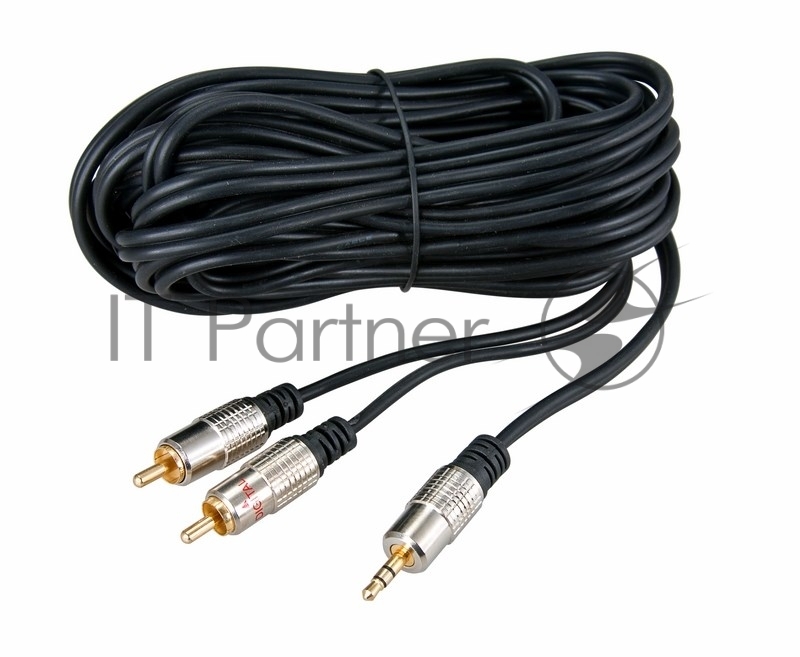 Шнур Стерео 3,5 мм - 2 RCA, длина 10 метров (GOLD-металл) REXANT