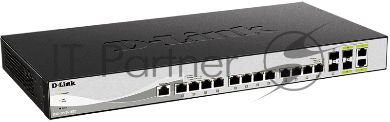 D-Link DXS-1210-16TC/A3A PROJ Настраиваемый коммутатор SmartPro уровня 2+ с 12 портами 10GBase-T, 2 портами 10GBase-X SFP+ и 2 комбо?портами 10GBase-