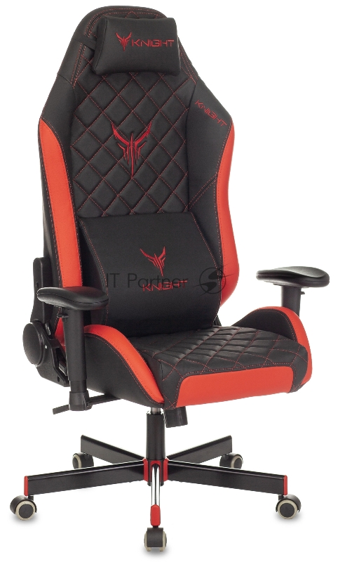 Кресло игровое Knight EXPLORE черный/красный ромбик эко.кожа с подголов. крестовина металл