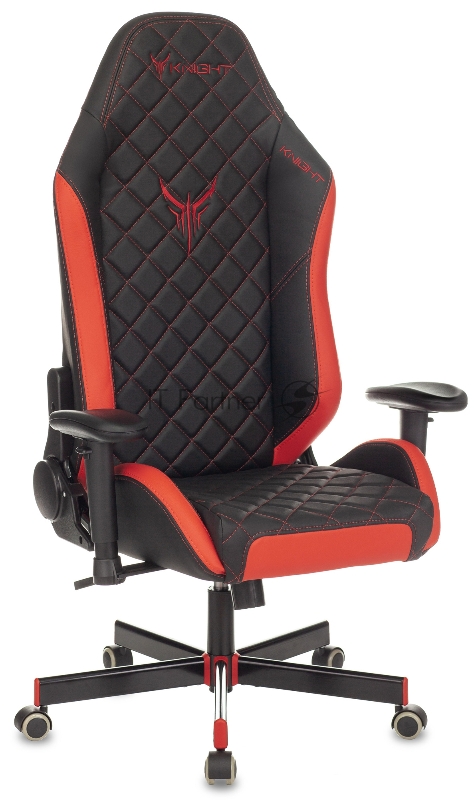 Кресло игровое Knight EXPLORE черный/красный ромбик эко.кожа с подголов. крестовина металл