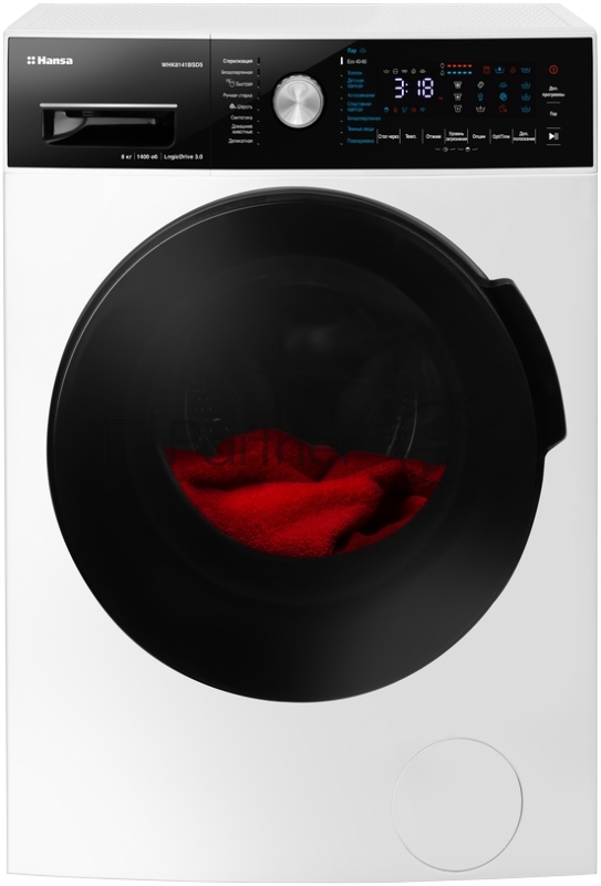 Полногабаритная стиральная машина HANSA/ Стиральная машина Hansa WHK8141BSD5. Линейка Knight. глубина – 56,5 см, загрузка - 8 кг, скорость отжима - 1400 об., класс стирки - A, класс энергопотребления – B. Инверторный мотор, LED дисплей, сенсорное упр