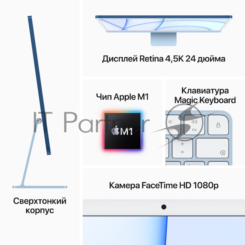 Моноблок Apple iMac Z14M000EC 24 4.5K M1 8 core 8Gb SSD512Gb 7 core GPU macOS WiFi BT клавиатура мышь Cam синий 4480x2520