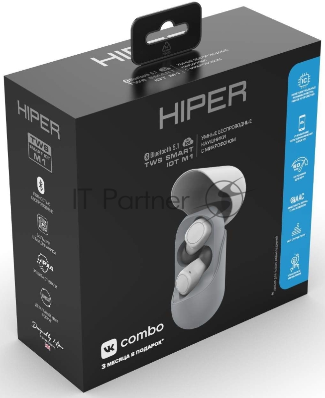 Гарнитура вкладыши Hiper TWS Smart IoT M1 серый беспроводные bluetooth в ушной раковине (HTW-M10)