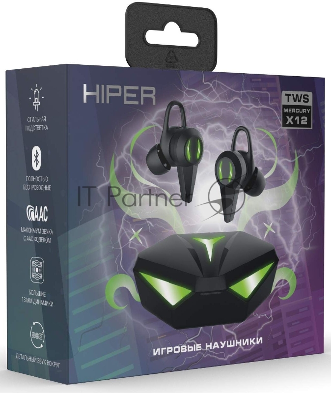 Гарнитура вкладыши Hiper TWS Mercury X12 черный беспроводные bluetooth в ушной раковине (HTW-MX12)