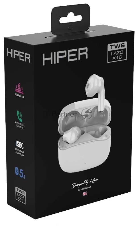 Гарнитура вкладыши Hiper TWS Lazo X16 белый беспроводные bluetooth в ушной раковине (HTW-LX16)