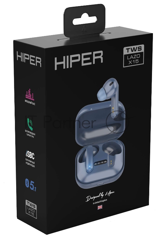 Гарнитура вкладыши Hiper TWS Lazo X15 синий беспроводные bluetooth в ушной раковине (HTW-LX15)