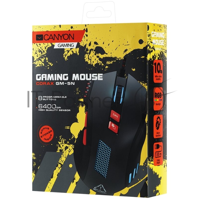 Мышь Wired Gaming Mouse with 8 programmable buttons, sunplus optical 6651 sensor, 4 levels of DPI default and can be up to 6400, 10 million times key life, 1.65m Braided USB cable