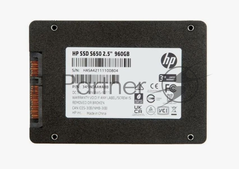 Твердотельный накопитель HP S650, 2.5 SATA III, 3D NAND TLC, 960 Гб
