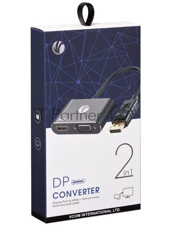 Кабель-переходник DisplayPort(M) ---> HDMI(F)+VGA(F)4K@30Hz VCOM Allum shell<CG640M-0.15>