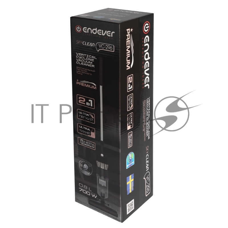 Вертикальный пылесос циклонного типа Endever SkyClean VC-296, черный/серый, 4 шт/уп