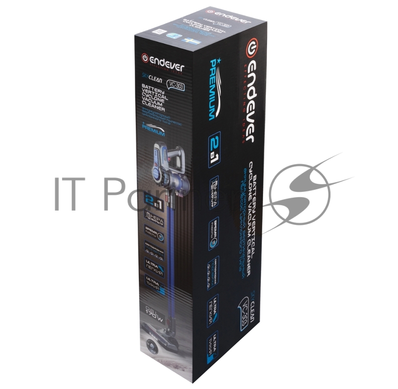 Аккумуляторный вертикальный пылесос циклонного типа Endever SkyClean VC-303, синий/серый, 4 шт/уп