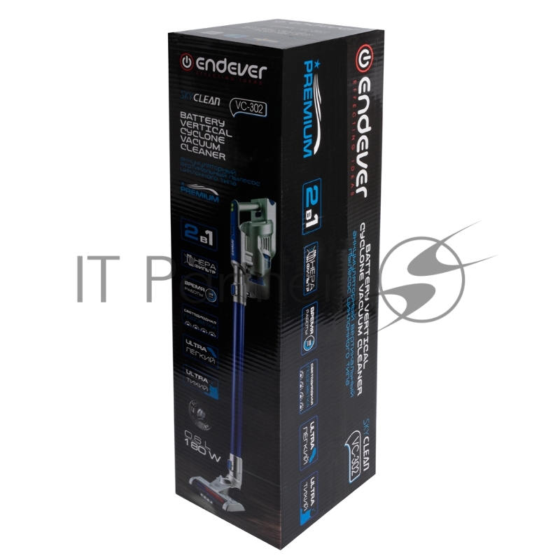 Аккумуляторный вертикальный пылесос циклонного типа Endever SkyClean VC-302, синий/серебристый, 4 шт/уп