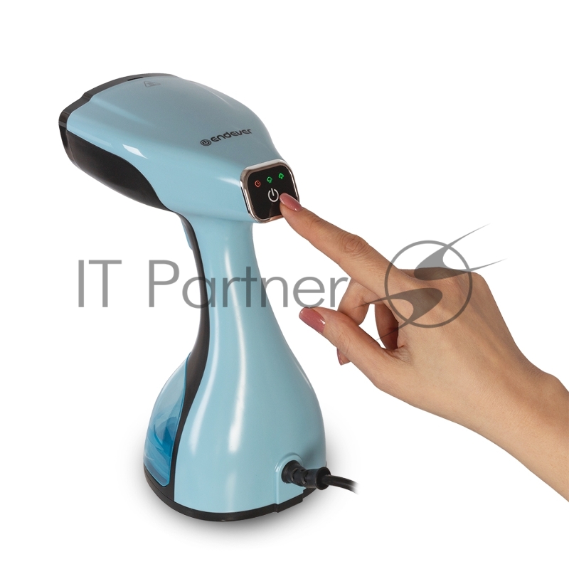 Отпариватель для одежды компактный Endever Odyssey Q-454, черный/голубой, мощность 1600 Вт, производительность пара 30 г/мин, емкость 300 мл, 8 шт/уп.