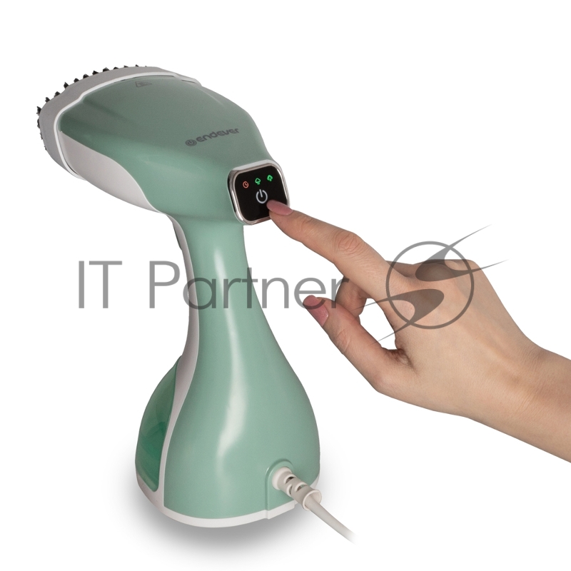 Отпариватель для одежды компактный Endever Odyssey Q-455, белый/зеленый, мощность 1600 Вт, производительность пара 30 г/мин, емкость 300 мл, 8 шт/уп.